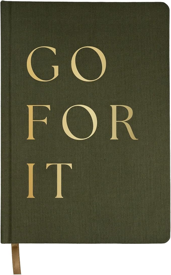 Sweet Water Decor Cute Motivational Lined Composition Notebook for Women, 100 Ruled Pages for Writing, Diary with Fabric Inspirational Olive Cover (Go For It)