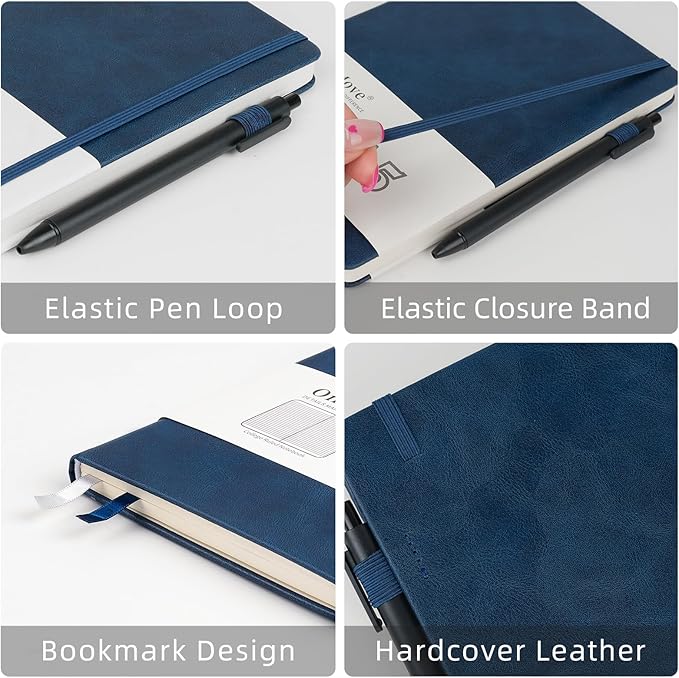 Notebooks Journal for Women Men 12 Pack Bulk Leather Hardcover with Pen Holder A5 160 Pages 100 GSM Thick Paper for Work School Lined Navy Blue