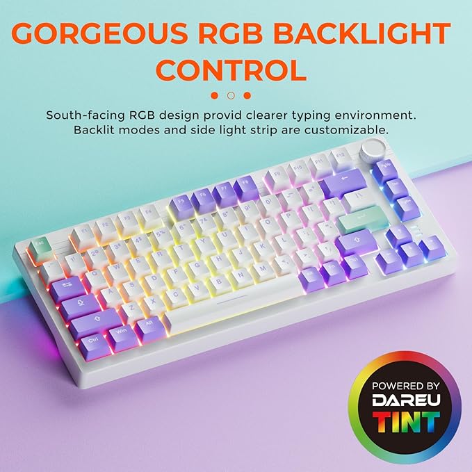 DAREU EK75PRO Wireless Gaming Keyboard,75% RGB Hot-Swappable Creamy Mechanical Keyboard with Knob, 2.4Ghz/BT5.1/USB-C Connectivity, 81 Keys Gasket Mount, PBT Keycaps&Linear Switch for Win/MAC