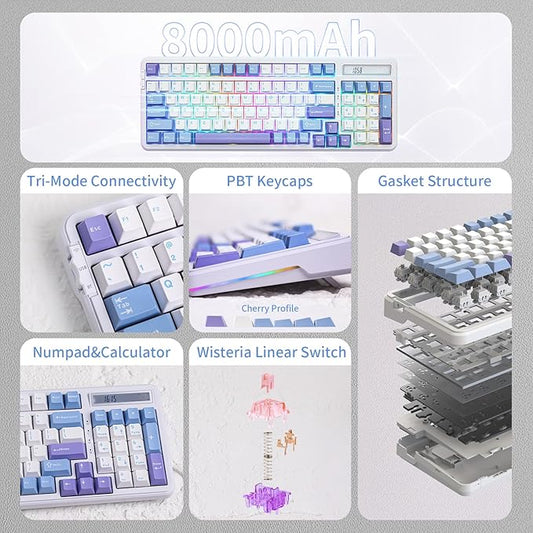 EPOMAKER Cypher 96 Wireless Gaming Keyboard with 8000mAh Battery, Hot Swappable Creamy Keyboard with Numpad and Calculator, RGB Backlit, NKRO for Games/Office (Flamingo Switch)