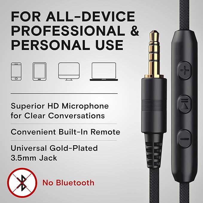 ARTIX CL750 Wired Headphones with Mic & Volume Control — Noise Isolating On-Ear Headphones for Computer and Laptop Wired, Plug in Corded Headphone Over Ear with Wire (Foldable, Aux Jack 3.5mm)