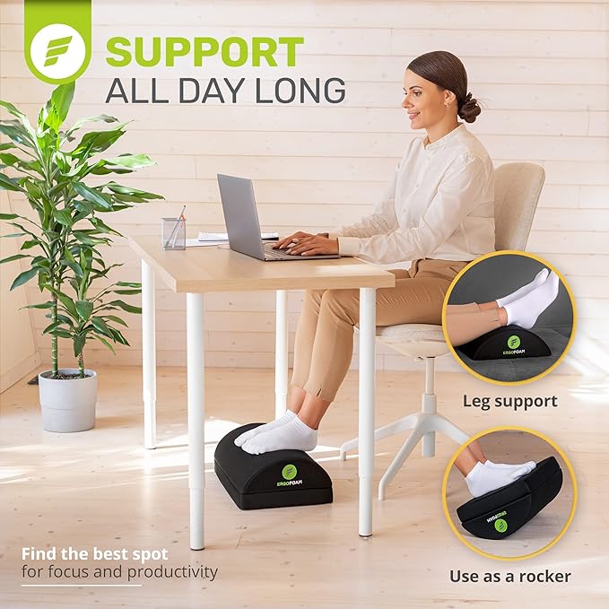 ErgoFoam Foot Rest for Under Desk at Work - Chiropractor Endorsed 2in1 Adjustable Premium Under Desk Footrest - Ergonomic Desk Foot Rest with High-Density Compression-Resistant Soft Foam (Black, Mesh)