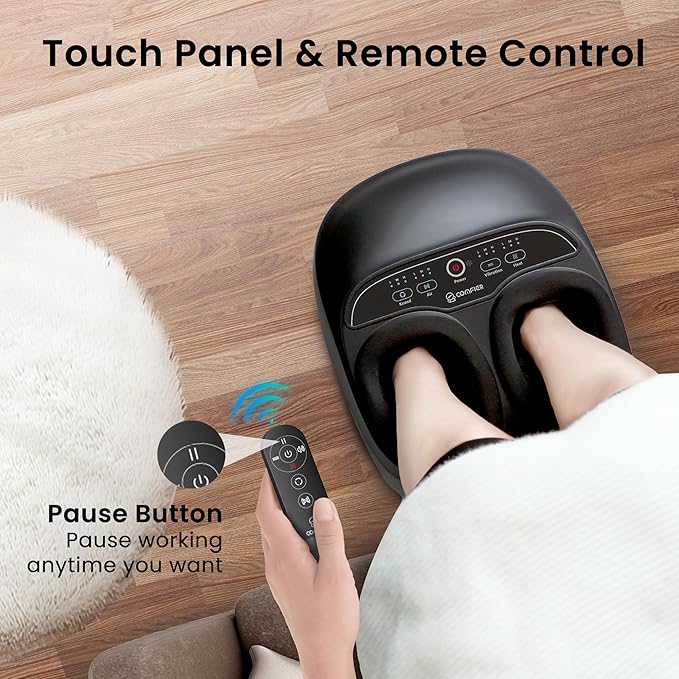 COMFIER Foot Massager with Heat,Kneading,Vibration,Compression,Pause Function,Shiatsu feet Massager for Plantar Fasciitis Neuropathy, Gifts for Him/Her,Remote Control,Size 13