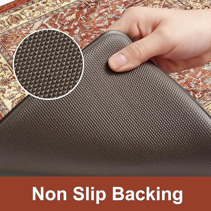 KIMODE Anti Fatigue Fall Kitchen Mats, Boho Distressed Kitchen Floor Mats 17"x47"+17"x29", Non Slip Waterproof Kitchen Rugs, Padded Comfort Standing Mats for Laundry, Office, Sink, Desk Orange Multi