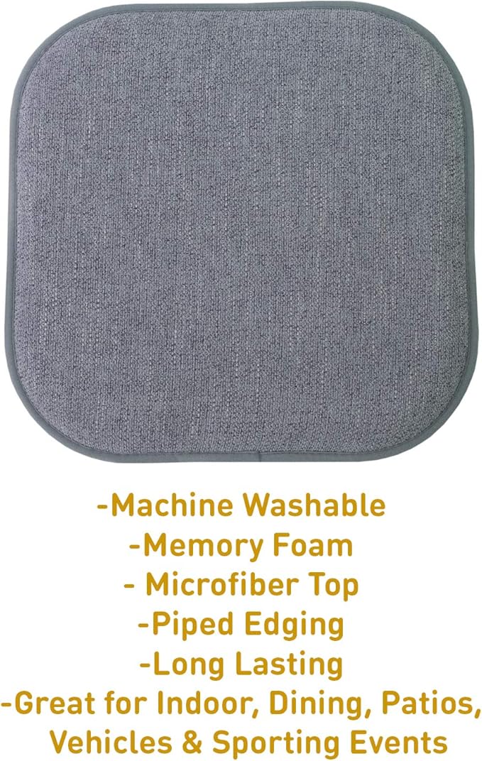 Sweet Home Collection Chair Cushion Memory Foam Pads Honeycomb Pattern Slip Non Skid Rubber Back Rounded Square 16" x 16" Seat Cover, 2 Pack, Alexis Blue/Gray