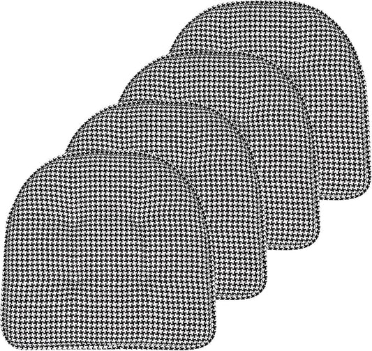 Sweet Home Collection Chair Cushion Memory Foam Pads Tufted Slip Non Skid Rubber Back U-Shaped 17" x 16" Seat Cover, 4 Count (Pack of 1), Houndsooth Black