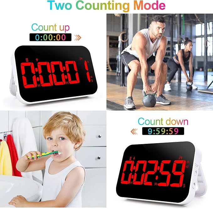 Digital Kitchen Timer Magnetic Countdown Countup Timer with Large LED Display Volume Adjustable with Sound Alert Function Easy for Cooking and for Seniors and Kids to Use-Red
