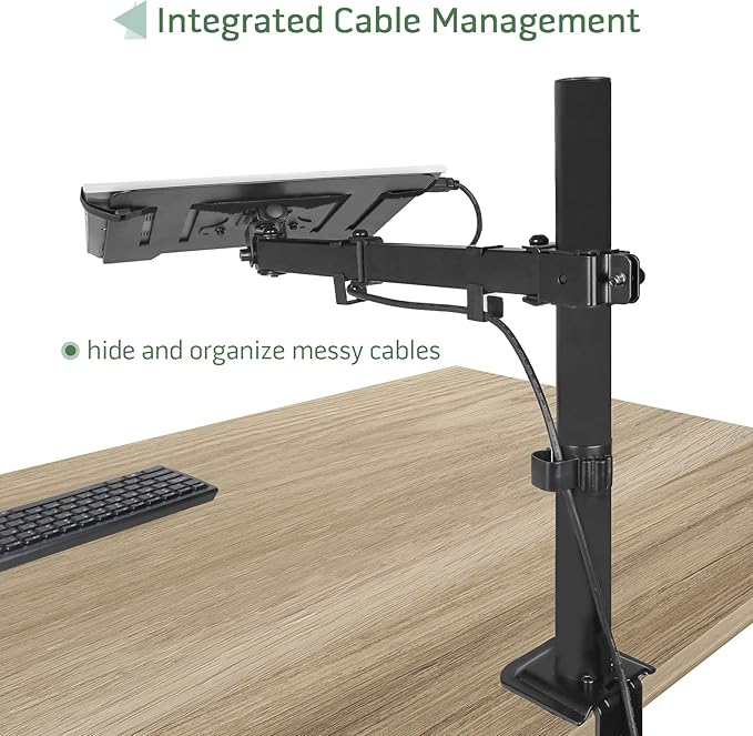 Laptop Desk Mount, Single Laptop Stand Arm with Vented Tray for 17 inch Notebook or 14”-32” Monitor, Holds up to 17.6 lbs, Fully Adjustable, Clamp/Grommet Mounting, VESA 75/100mm