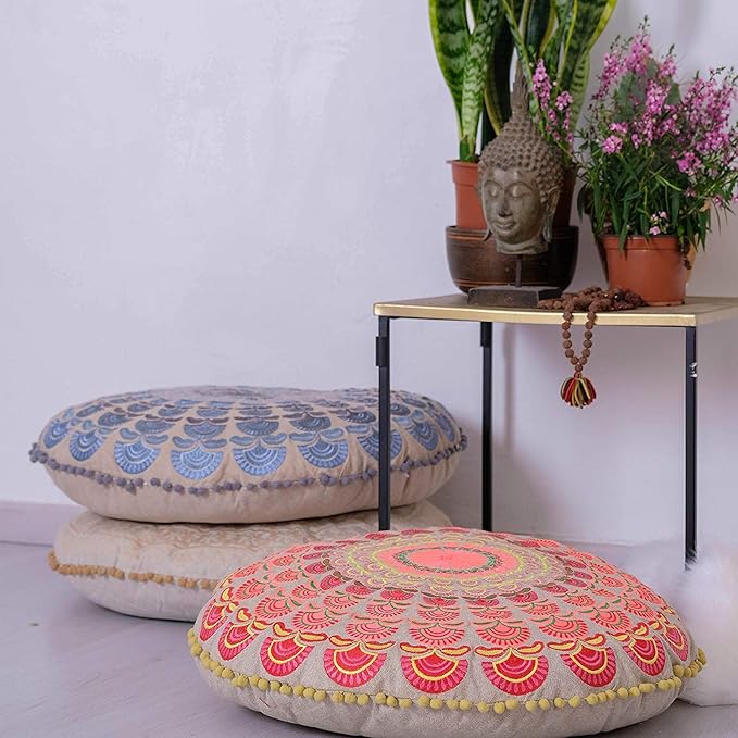 Mandala Life ART Bohemian Meditation Cushion Cover –Luxury, Artisan Room Décor Floor Pillow Case for Yoga, and Boho Chic Seating Area Floor Pillow – Accent Your Living Room, Bedroom, Kids