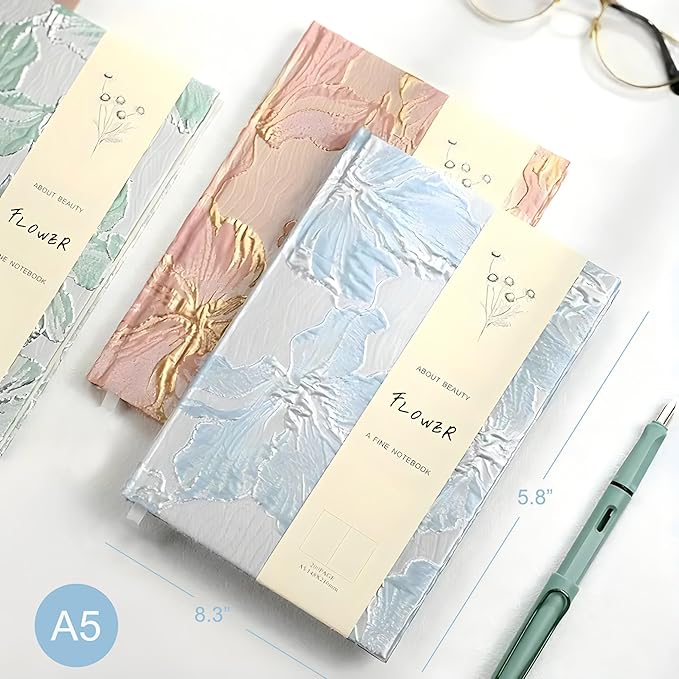 Hardcover Journal, Flower Notebook, A5, 6x8, Lined Pages, Lay-flat, Beautiful Journal for Women, Lily Flower, Blue Journal for Writing, Personal Notebook, Dream Journal, Self Care Journal