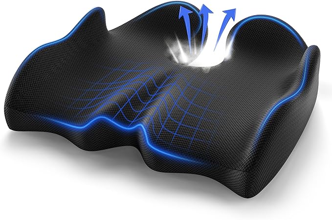 VOXON Extra Large Memory Foam Seat Cushion, Ergonomic Tailbone Pain Relief Cushion for Sciatica,Coccyx & Back Support, Non-Slip Car Seat Cushion with Washable Cover for Home, Work & Travel
