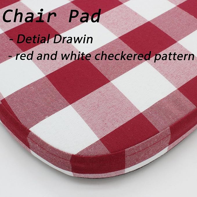 Plaid Chair Cushions with Ties for Dining Chairs - Memory Foam Non Slip Kitchen Chair Pad and Seat Cushion with Machine Washable Cover [16.5 x 16.2 Inches] - (Red White,4)