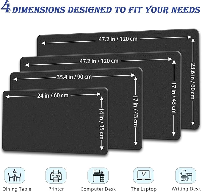 PU Leather Desk Pad Protector, 35.4" x 17", Non-Slip Mouse Pad, Waterproof Computer Desk Mat, Office Keyboard & Mouse Mat (Black)