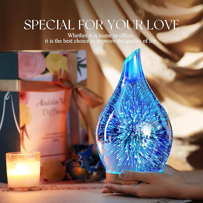 Porseme Essential Oil Diffuser 280ml Aromatherapy Ultrasonic Oil Diffusers 3D Glass Cool Mist Humidifier, Air Refresh Auto Shut-Off, Timer Setting, BPA Free for Home Hotel Yoga Leisure SPA Gift