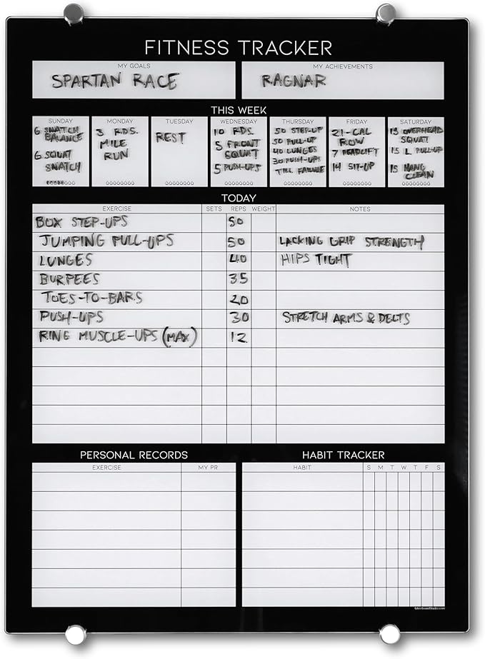 GLASSBOARD STUDIO High-End Tempered Glass Dry Erase Whiteboard - Ideal Planner, Goal and Task Board for Fitness Tracking - Perfect Schedule Board for Home, Apartment, and Gym Use (18in x 24in)