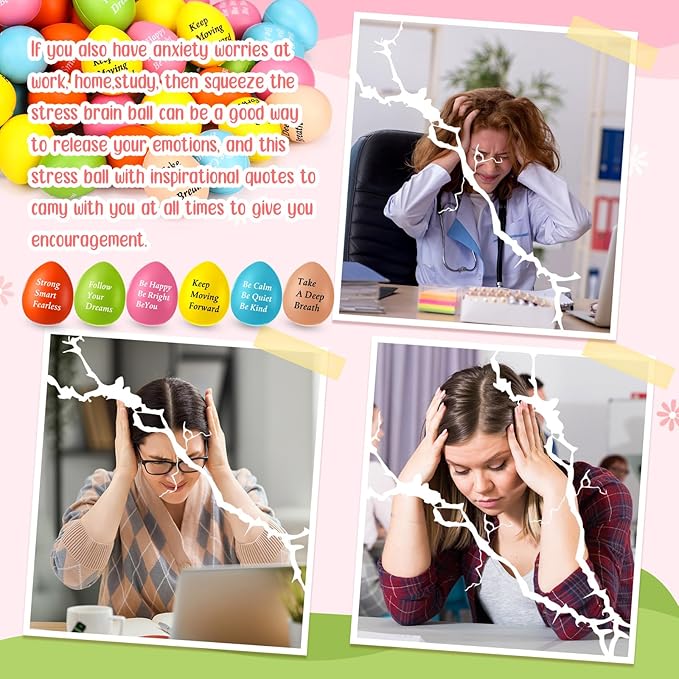 Aoriher 36 Pcs Motivational Stress Balls Quotes Inspirational Funny Colorful Foam Balls Hand Exercise Stress Relief Gifts for Office Small Anxiety Toys for Relief Motivating Supply (Star, Egg)
