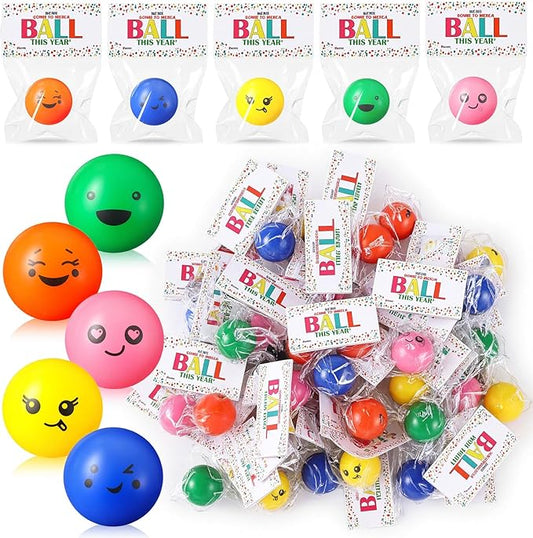 Meooeck 50 Pack Back to School Gifts for Students Smile Face Stress Balls Funny Stress Balls Foam Relief Toy with Bag and Greeting Card First Day of School Gift Classroom Prize Party Favor(Multicolor)