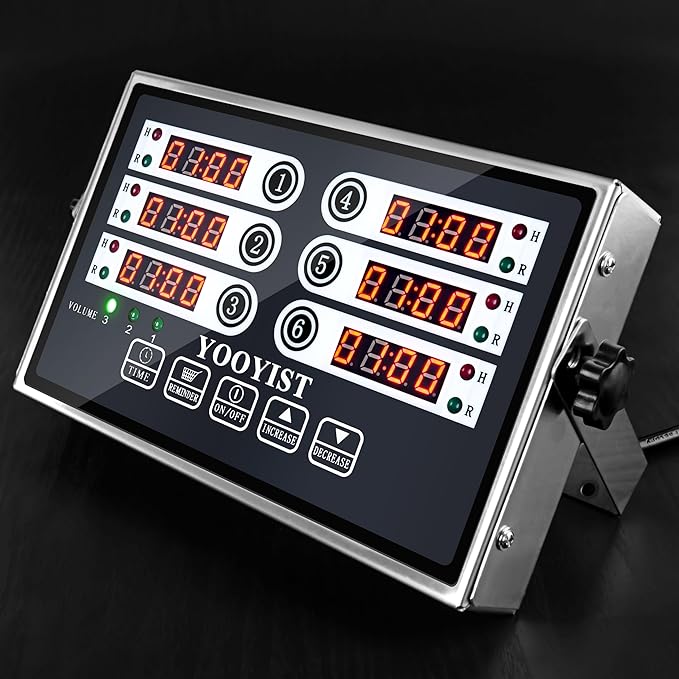 Kitchen Timers for Cooking – 6 Channel Commercial Kitchen Timer Restaurant Kitchen Supplies – Stainless Steel LED Technology Kitchen Timer Digital – Reminder Function, Loud Alarm, Grey