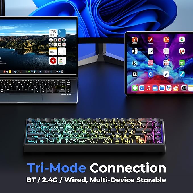 HITIME x XVX M67 60% Percent Keyboard Wireless, QMK/VIA Black Spider Web Gaming Keyboard, Tri-Mode Thocky Creamy Mechanical Key Board, Hot Swappable Gasket Mount RGB IMD Tech for Win/Mac