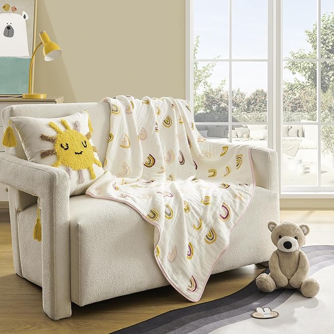 ZPECC Muslin Baby Blanket Thicker, 30x40 Organic Cotton Newborn Receiving Quilt Hypoallergenic for Baby Essentials Swaddle Crib Stroller, Rainbow