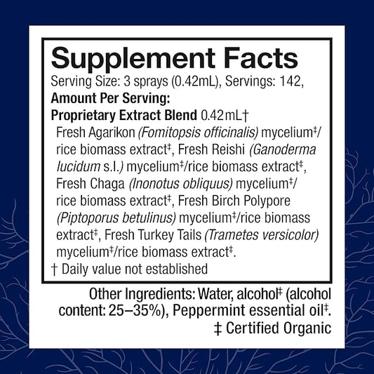 Host Defense MycoShield Throat Spray - Immune Health Support - Dietary Mushroom Supplement with Chaga, Reishi, Turkey Tail & More - On-The-Go Immune Support - Peppermint, 2 fl oz (142 Servings)*