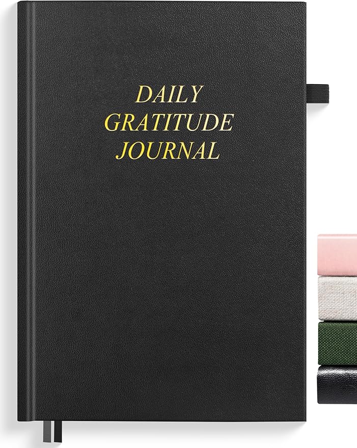 SUNEE Daily Gratitude Journal – Simple 5 Minute Journal for Daily Reflection, Build Positivity and Mindfulness, Undated Minimalist Planner for Women & Men (Black)