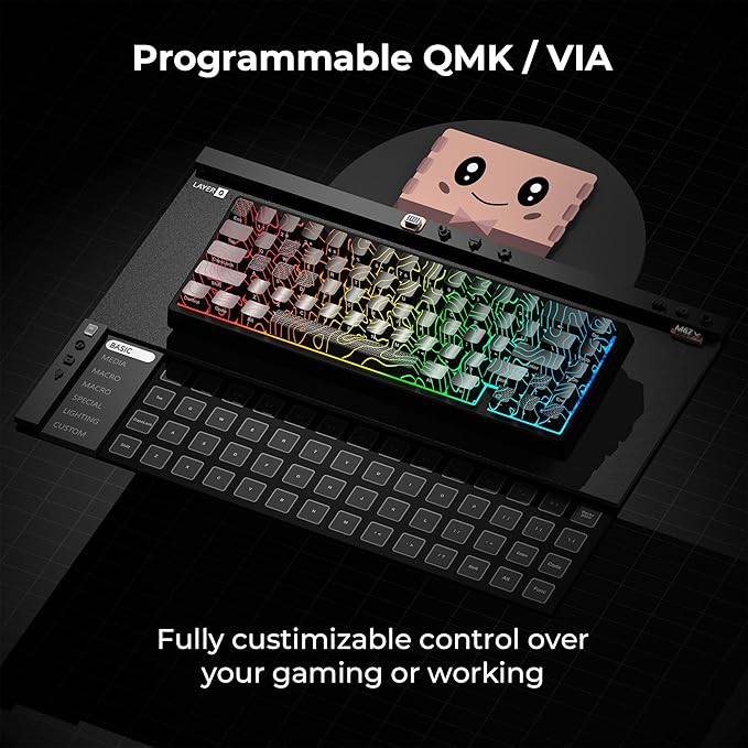 HITIME x XVX M67 60% Percent Keyboard Wireless, QMK/VIA Topographic Gaming Keyboard, Tri-Mode Thocky Creamy Mechanical Key Board, Hot Swappable Mount RGB IMD Tech for Win/Mac, Black