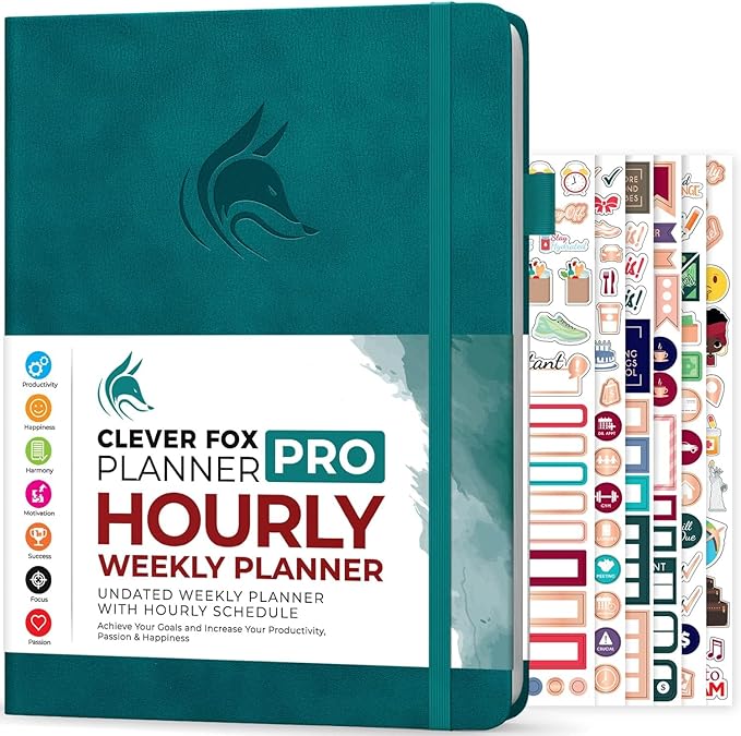 Clever Fox Planner PRO Schedule – Undated Weekly & Monthly Life Planner with Time Slots, Appointment Book & Daily Organizer, A4 (Dark Teal)