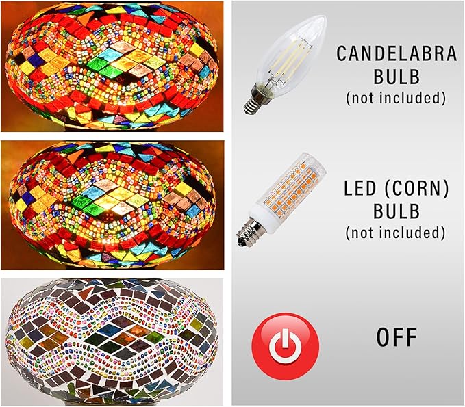 mozaist Turkish Mosaic Gooseneck Bedside Table Lamp, Handmade Boho Colorful Nightstand for Bedroom Corner, Moroccan Vintage Rustic Home Decor Desk Light with E12 Socket & US Plug (Anatolian Rug)