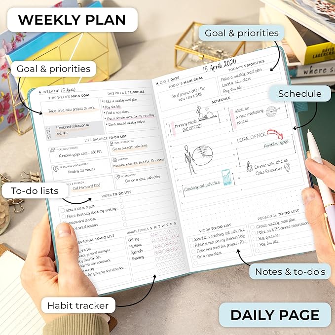 Clever Fox Planner Daily Premium – Undated Daily Planner with Hourly Schedule, Personal Organizer, Productivity Journal, 6 Months (Aquamarine)