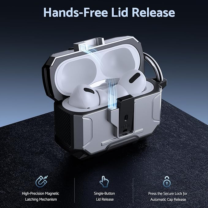 DASFOND Armor Earphone Cover Case for Airpods Pro, Military Grade Full Body Shockproof Protection Hard Case, Support Wireless Charging with Keychain, Magnetic Lid, Front LED Visible, Silver