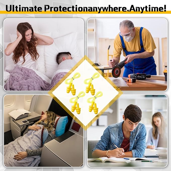 100 Pair Ear Plugs Reusable Silicone Earplugs with Cord, 25db Corded Ear Plugs for Shooting Hunting Hearing Protection Lightweight Earplugs for Sleeping Noise Cancelling Work Construction