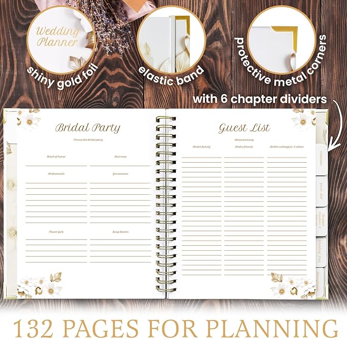 Wedding Planner with Pen and Highlighter Markers, Wedding Planner Book and Organizer with Metal Corners, White Wedding Planning Book - Hardcover Bridal Planner Gift for Bride to Be
