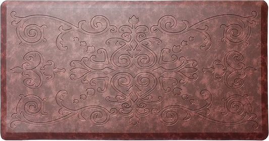J&V TEXTILES Medallion Embossed Kitchen Mat Cushioned Anti Fatigue Floor Mat, Thick Non Slip Waterproof Kitchen Rugs and Mats,Heavy Duty Foam Standing Mat for Kitchen (Burgundy, 17" X 28")