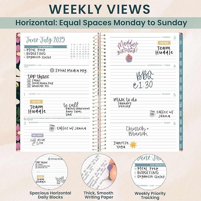 bloom daily planners 2025-2026 Academic Year Daily Planner (July 2025 - July 2026) - A5 Weekly & Monthly Calendar Agenda Organizer Book with Stickers - 5.5" x 8.25" - Blooming Wildly