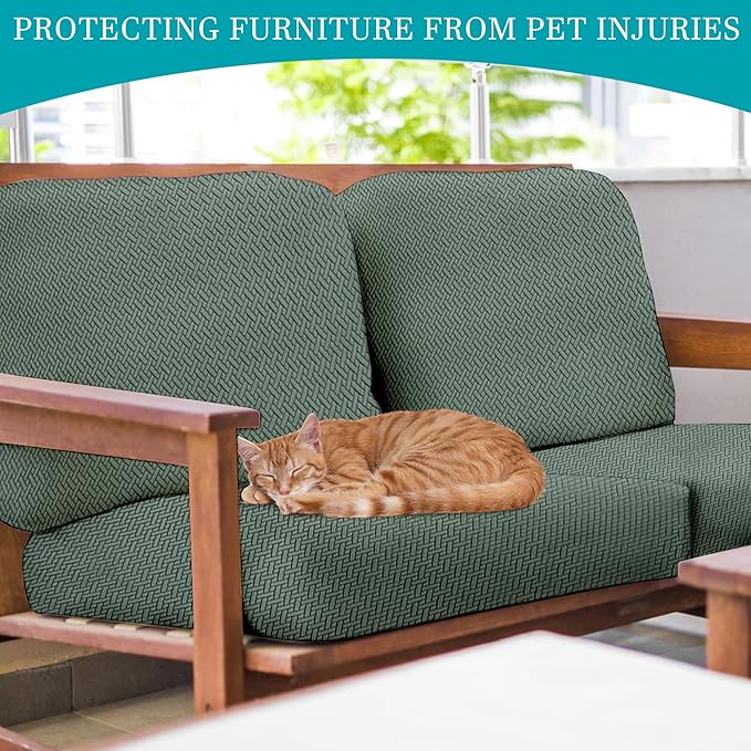 14Pcs Stretch Patio Cushion Covers,Outdoor Couch Covers Replacement,Outdoor Couch & Sofa Slipcovers,for Patio Furniture Cushion Covers,Washable Reusable Furniture Protector (Matcha Green,Cover Only)