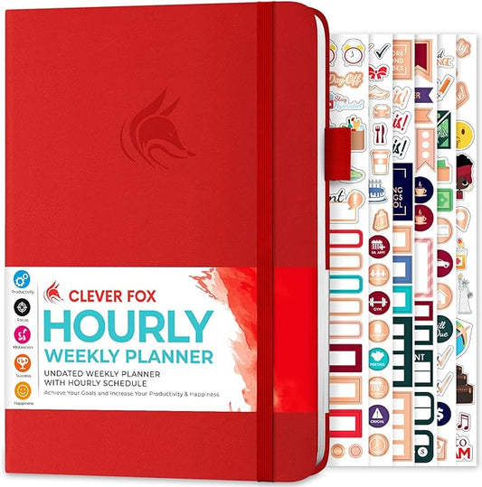 Clever Fox Planner Schedule – Undated Weekly & Monthly Life Planner with Time Slots, Appointment Book & Daily Organizer, A5 (Red)