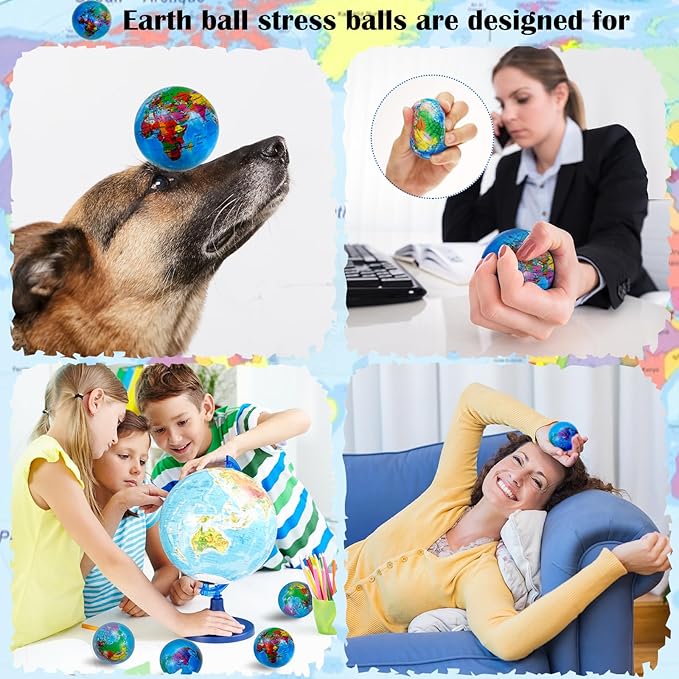 60 Pcs Globe Squeeze Balls Bulk,2.5 inch Earth Stress Relief Balls,Soft Foam Stress Ball Toy for Finger Exercise, Foam Squeezable Balls Classroom School Office Party Favors