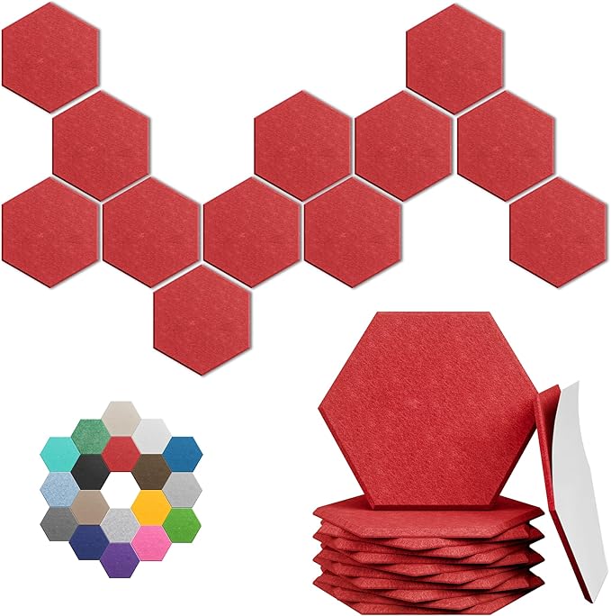 Hexagonal Acoustic Panels-18 Pack High-Density Sound Absorbing Panels 12"X10"X0.4" for Enhanced Noise Reduction, DIY Design, Idea for Studios, Offices, and Home Theaters(Cherry Red)