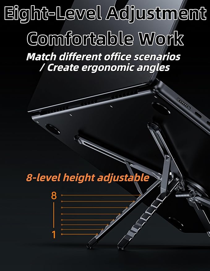 3-in-1 Folding Aluminum Alloy Laptop Stand, Height Adjustable Ergonomic Computer Riser Holder for Phone/Tablets/Computers, Portable Notebook Mount for Desk