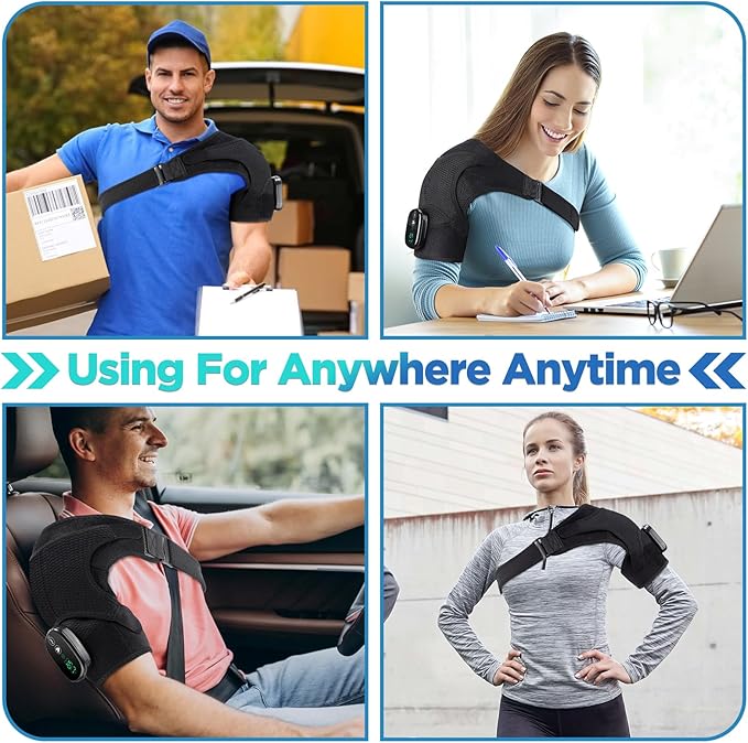 Cordless Portable Shoulder Heating Pad & Massager, Heating Vibration Shoulder Wrap, Shoulder Brace for Pain Relief, Rotator Cuff Support for Men & Women, Black