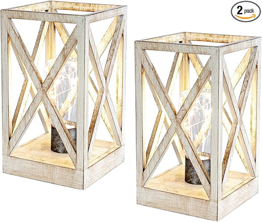 WINGBO 2 Pack Retro Battery Powered Table Lamps, Battery Operated Cordless Lamp Set, Portable Nightlight Decorative Light for Living Room Dining Room Bedroom Entryway Patio Backyard, White Finish