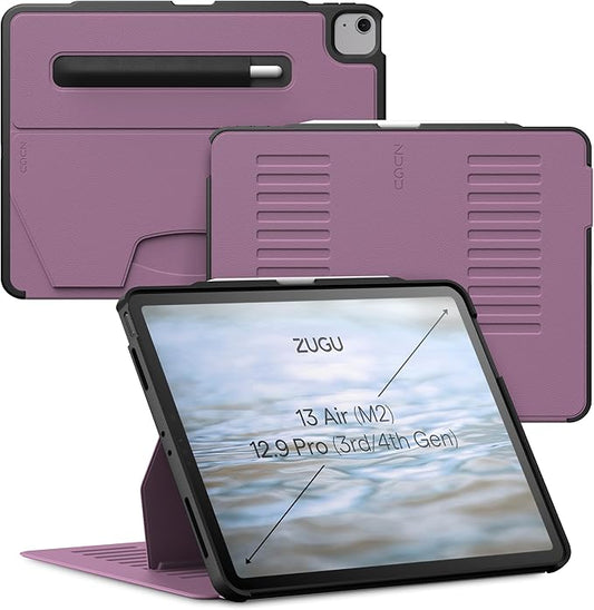 Zugu Case for iPad Air 13 Inch M3 2025 & M2 2024 &/12.9 inch (3rd/4th Gen), Slim Protective Cover with Apple Pencil Charging & Storage, Auto Wake/Sleep, Multiple Viewing Angles (Berry Purple)