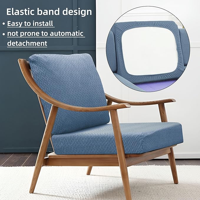 8Pcs Stretch Patio Cushion Cover Outdoor Cushion Cover Replacement Slipcovers Outdoor Cushion Covers Thick Jacquard Textured Twill Fabric Porch Patio Furniture Protector(Blue，Cover，Only)