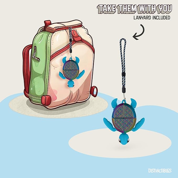 Distractible Turtle Fidget Toy, Articulating Design with Shell Clickers, Pocket-Sized & Durable, Sensory, Stress Relief, ADHD, Autism & Stim (Blue-NEON)