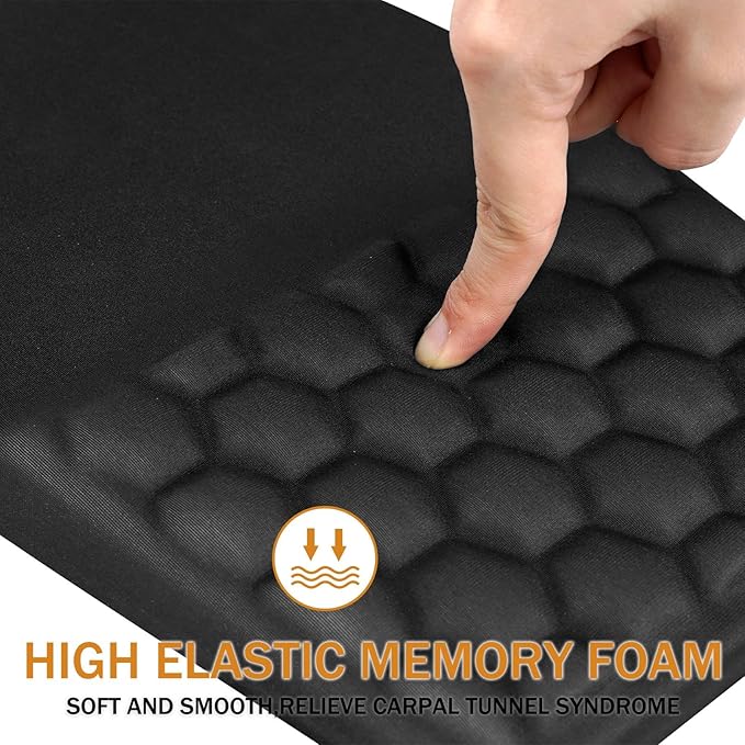 Ergonomic Mouse Pad Wrist Support,Upgrade Mousepad with Massage Design,Non-Slip PU Base Desktop Mouse Pads for Pain Relief, Computer, Office & Home,12 x 8 in（E-Black）