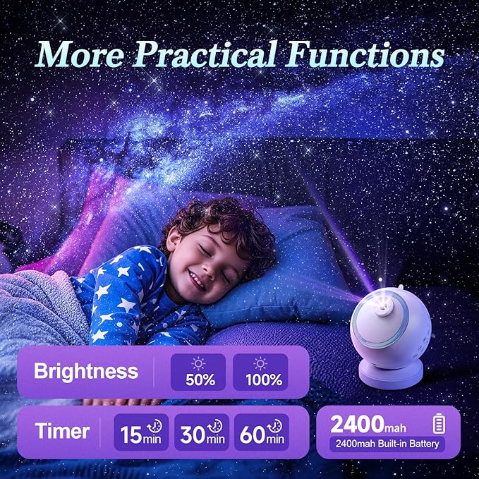 Planetarium Projector, HD Film Galaxy Projector for Bedroom, Rechargeable Star Galaxy Light with 15Music&Bluetooth, with Timer,Ceiling Decor Moon Lamp for Kids Room Decor