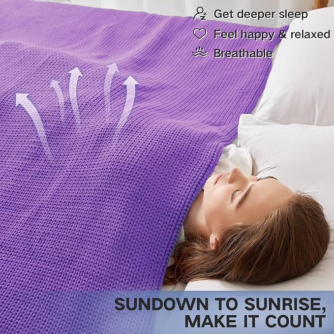 Guohaoi Knitted Weighted Blanket for Adults (Purple 50"x75" 15lbs) No Beads Cooling Throw Blanket for Hot Sleepers, Home Decor Breathable Chunky Knit Heavy Blanket Use on Full Size Bed