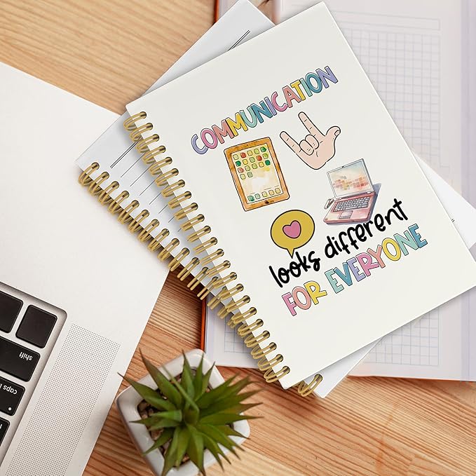 Speech Therapy Journal Notebook, Speech Pathologist School Office Supplies, Communication Looks Different For Everyone Hardcover Spiral Notebook 5.5x8.3 Inch