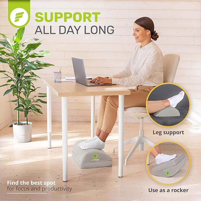 ErgoFoam Foot Rest - Chiropractor-Endorsed Orthopedic Teardrop Design - 2in1 Adjustable Premium Under Desk Footrest - Ergonomic Foot Rest for Lumbar, Back, Knee Pain (Grey)